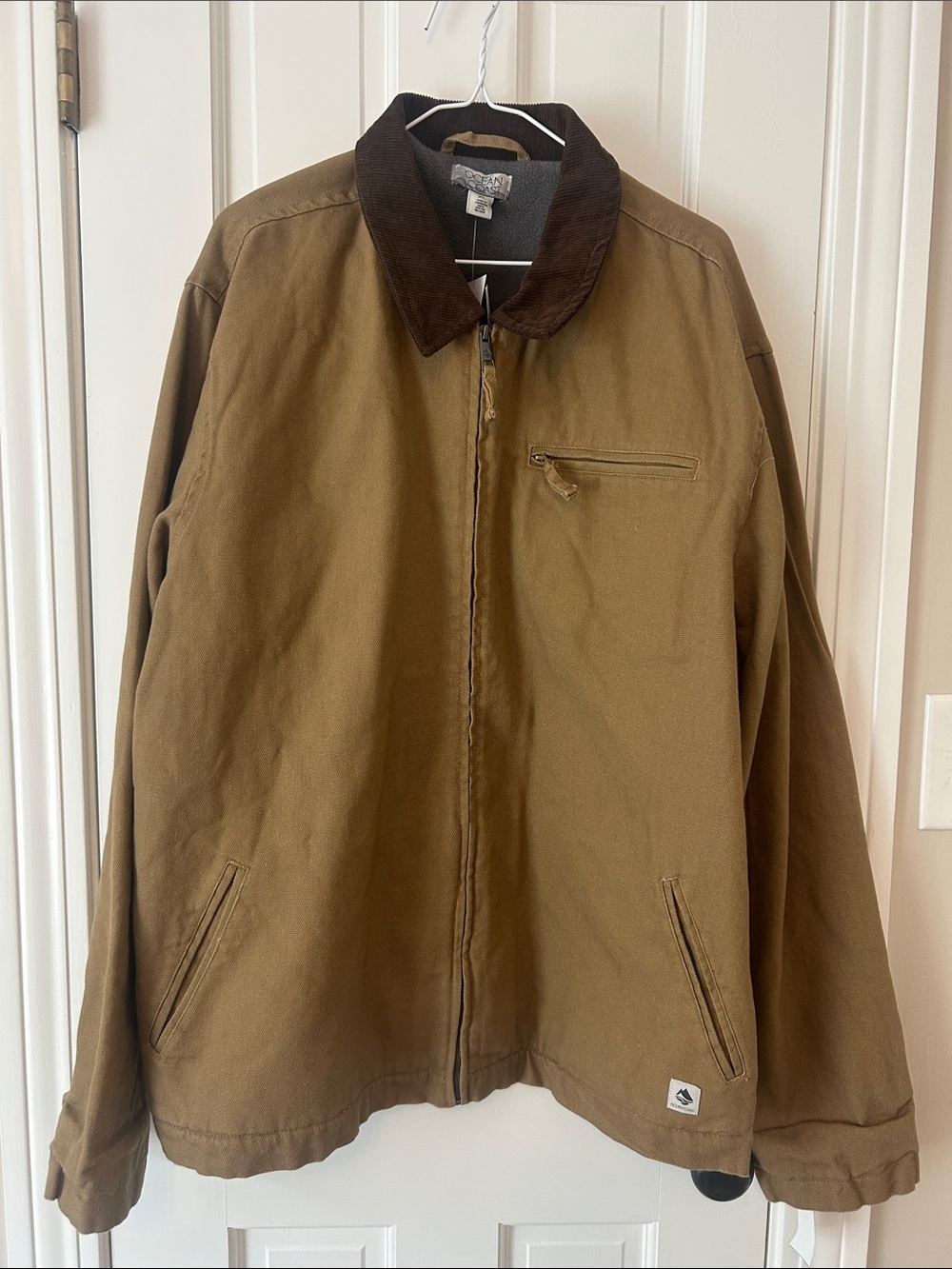 Men's Brown Canvas Jacket with Dark Corduroy Collar